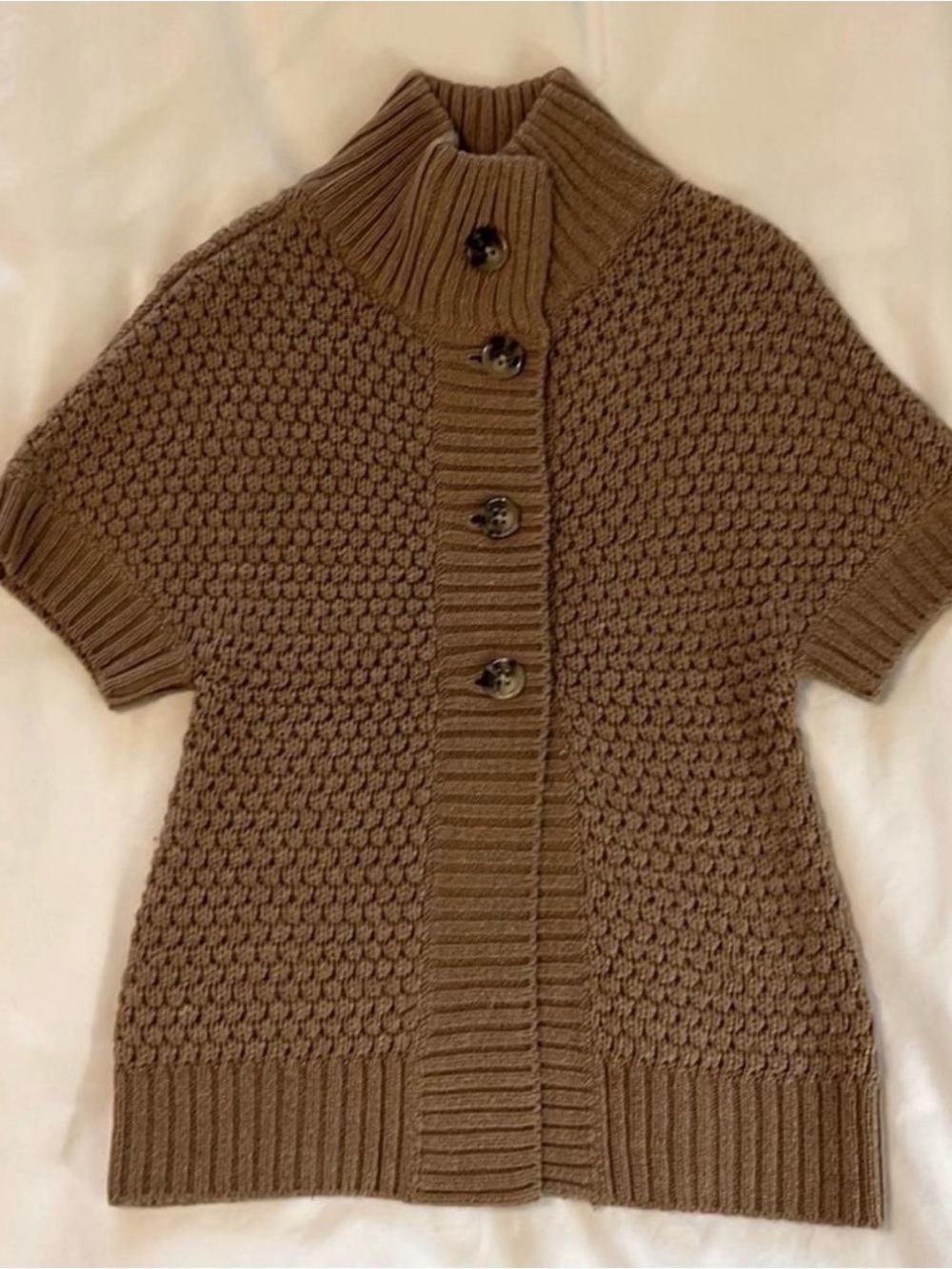 Banana Republic Brown Short-Sleeve Button-Up Knit Cardigan